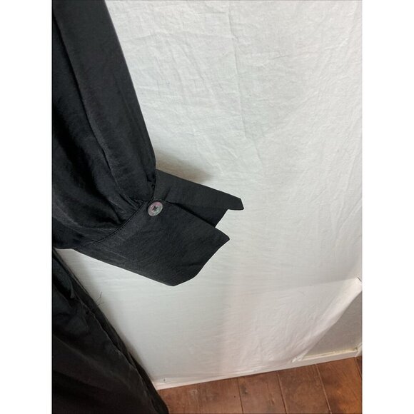 Free People Black Satin long sleeve Jumpsuit Size LG button down - Picture 7 of 16